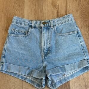 Vintage American Apparel High-Waisted Light Blue Denim Shorts Rolled Hem